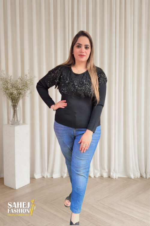 Korean Black Sequin Top